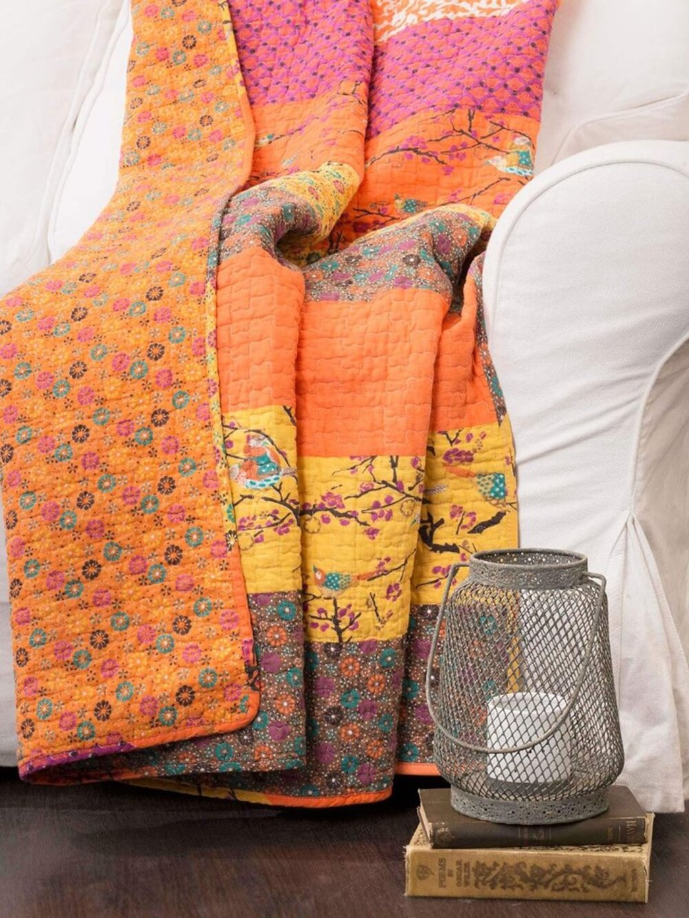 Royal Empire Reversible Cotton Throw Blanket, 50" W x 60" L, Tangerine - Throw B